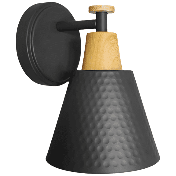 Black Industrial Wall Sconce, Hammered Metal Shade with Honeycomb Design, Vintage LED Bedside Lamp for Bedroom, Hallway, Nordic Style, Plug-in