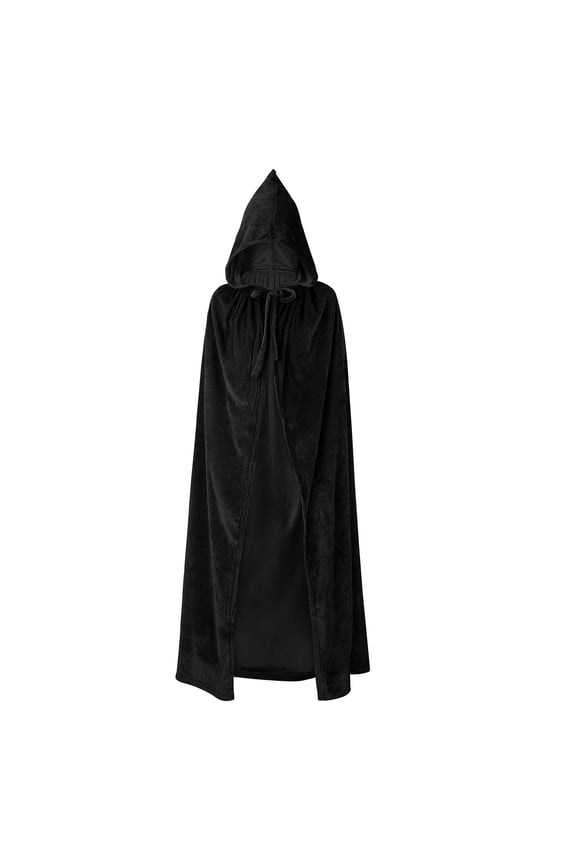 Black Hooded Cape Kids Long Black Cloak Costume Witch Cape Velvet Halloween Cloak with Hood Role Play Classic Black 31.5"