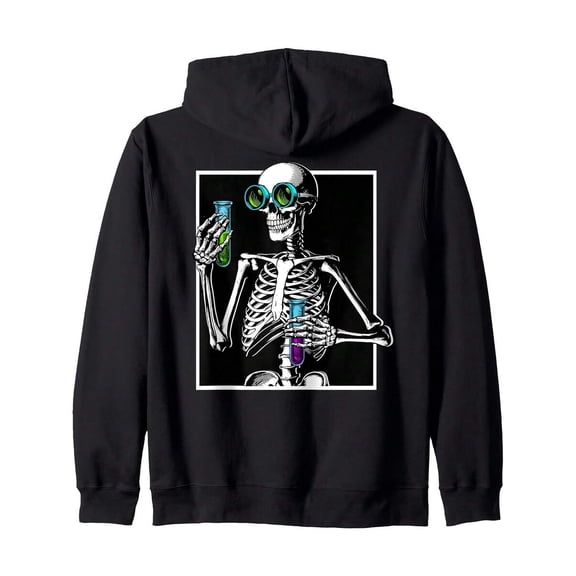 Black Hoodie With Skull Wearing Green Goggles And Holding Test TubesMen's Black Hoodie – Premium Heavyweight Cotton, Oversized Fit, Drawstring Hood,Cozy Fleece Lining, Streetwear Style,Minimalist Des