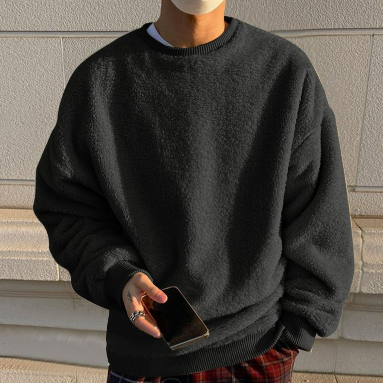 Black Hoodies Men Fuzzy Pullover O Neck Sweatshirt Long Sleeve Sport Solid Color Fall Outwear Walmart