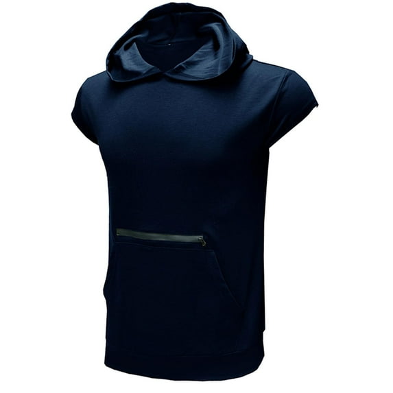 Black Hoodies for Men Pullover Fashion Casual Solid Color Zipper Pockets Sports Fitness Sleeveless Hooded Blouse