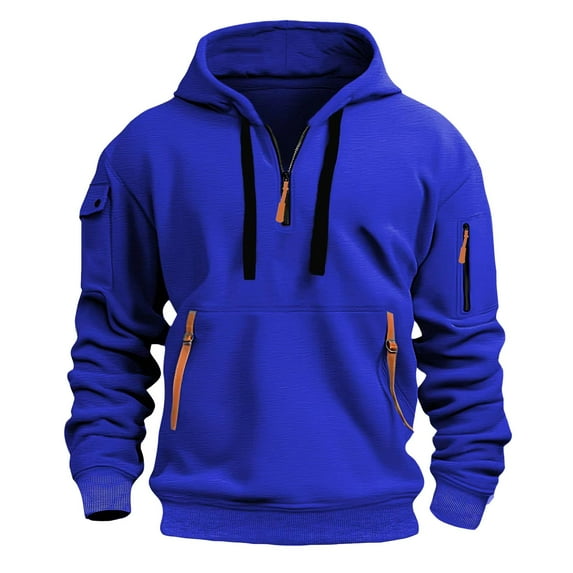 Black Hoodies for Men Zipper Mens Hoodies Pullover Quarter Zip Casaul Long Sleeve Drawstring Waffle Knit Hooded Sweatshirt with Pocket