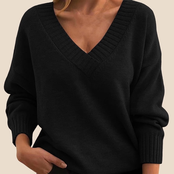 Black Hoodies for Women Knit Pullover Women Loose V Neck Casual All Knitwear Women Fall Clothes