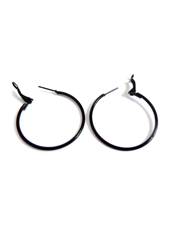 Black Hoop Earrings Simple Thin Hoops 2.25 inch Hoop Earrings