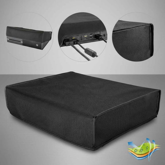 Black Horizontal Dust Cover for Xbox One Console Custom Designed Double Layer Soft Lining Waterproof Dustproof Precision Cut Easy Access Cable Port