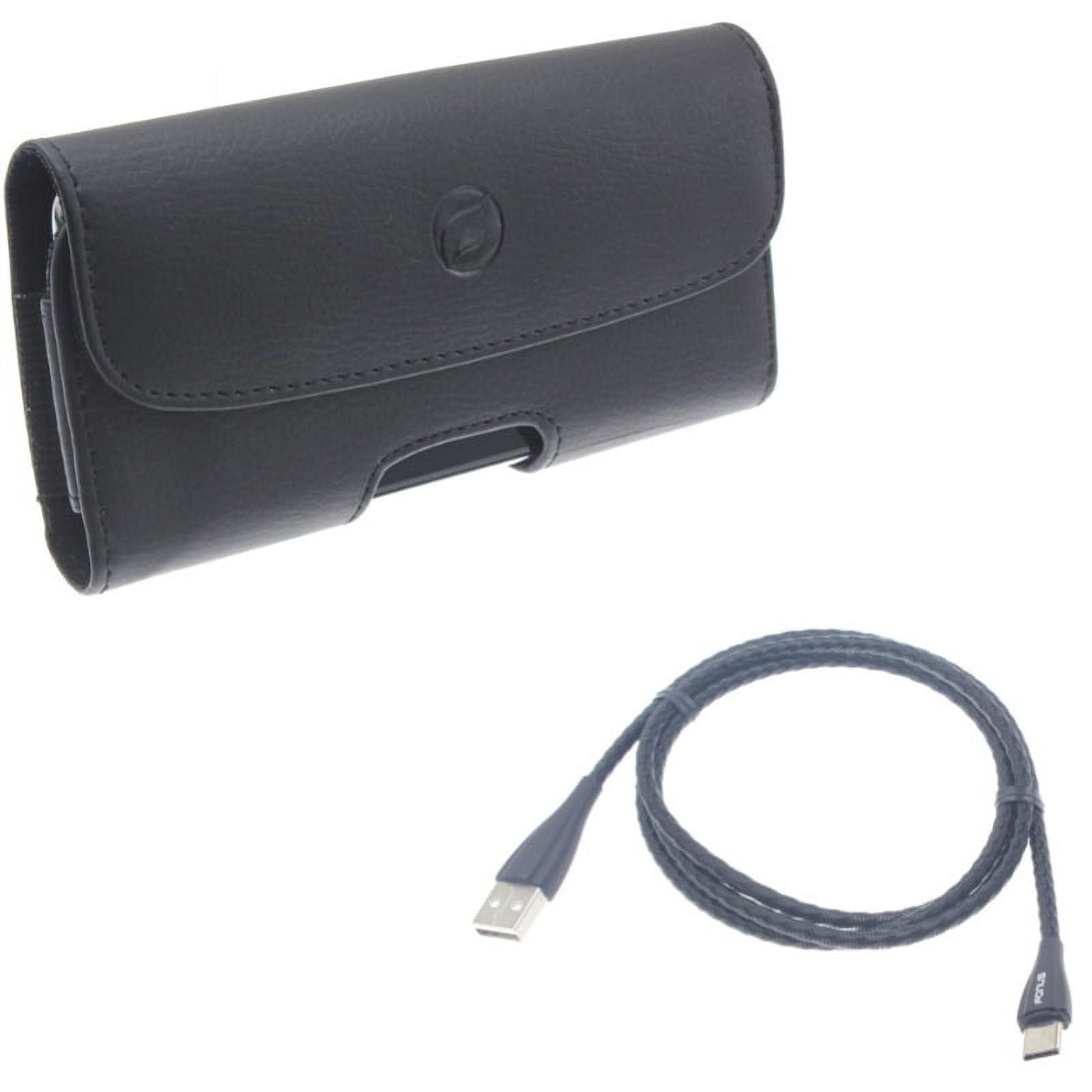 0804 Case Black Horizontal Leather Case Side Cover w Metal Braided Type-C USB ...