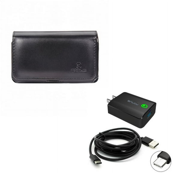 Black Horizontal Leather Case w 18W Adaptive Fast Home Charger 6ft Turbo USB Type-C Cable D5D for Motorola Moto Z3 Play Z Play Droid Force Droid G7 - OnePlus 5T, 6, 6T - Razer Phone