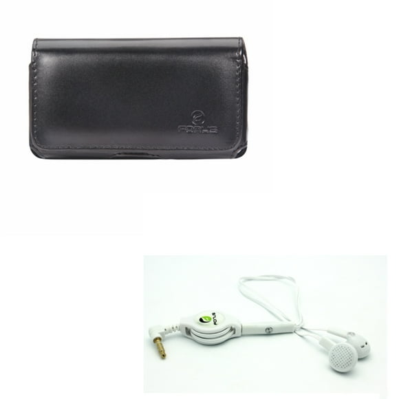 Black Horizontal Leather Case w Retractable Headset Handsfree Mic Y1N for Motorola Moto E4 PLUS E5 Play, Droid Maxx 2 - Nokia 6, 8, 2 V - OnePlus One, 5, OnePlus 2 - Samsung Galaxy S9, S8