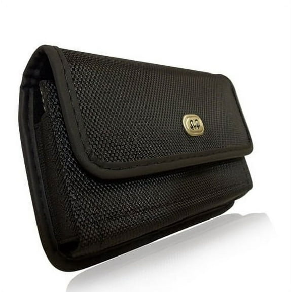 Black Horizontal Rugged Canvas Case Cover Pouch Belt Holster Clip 14 for iPhone 6 Plus 6S Plus 7 Plus - Google Pixel XL - HTC U11 - LG Stylo 3, V20 - Motorola Moto Z Force Droid - Samsung Galaxy S8+