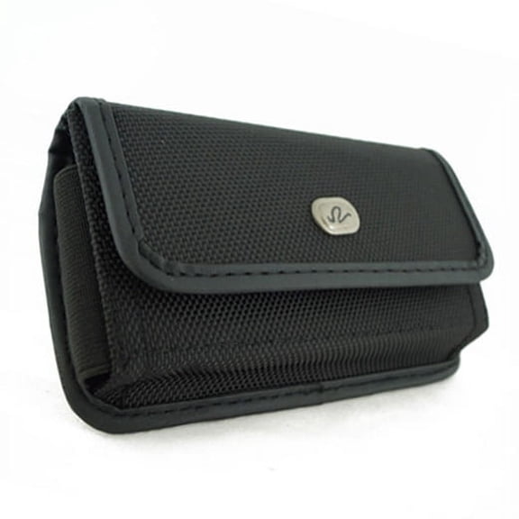 Black Horizontal Rugged Canvas Case Cover Protective Pouch Holster Belt Clip R1Q for Microsoft Lumia 650 - Motorola Moto E4 G4 Play - Samsung Galaxy Amp Prime Express Prime, J3 Emerge J7 Perx