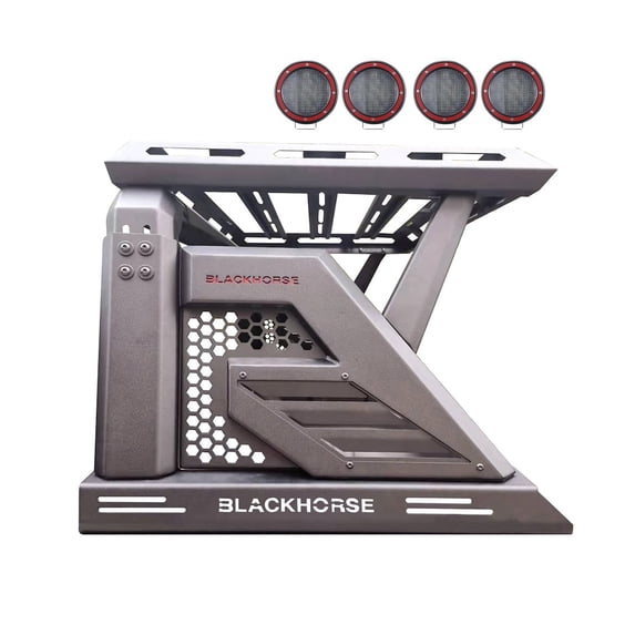 Black Horse Off Road Armour II Roll Bar W/Basket Kit Black Compatible with 2019-2022 Ford Ranger-AR2-07BA3-PLFR