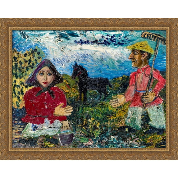 Black Horse 36x28 Large Gold Ornate Wood Framed Canvas Art by David Burliuk