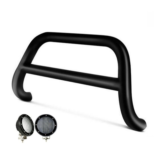 Black Horse A Bar No skid plate Black Come with Pair of 5.3" Dia. LED Flood Lights With Black Trim Rings Compatible with 2014-2018 Subaru Forester-CBB-SUS0102-PLFB