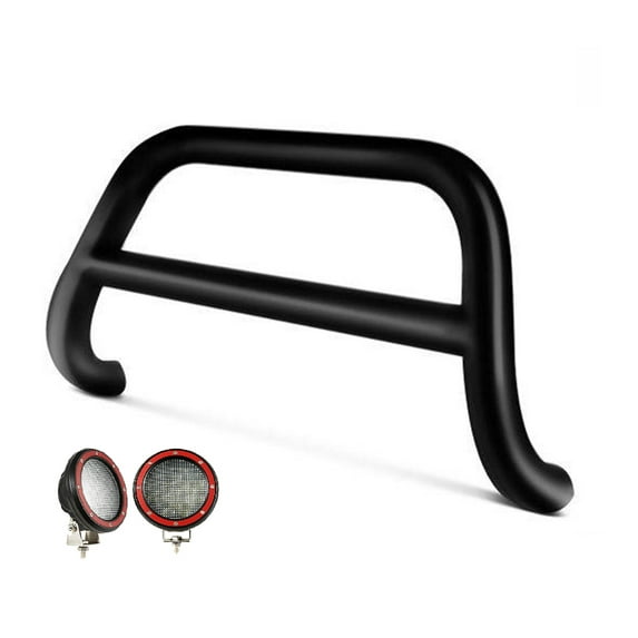 Black Horse A Bar No skid plate Black Come With Pair of 5.3" Dia. LED Flood Lights with Red Trim Rings Compatible with 2021-2023 Nissan Rogue-CBB-NIA902-PLFR