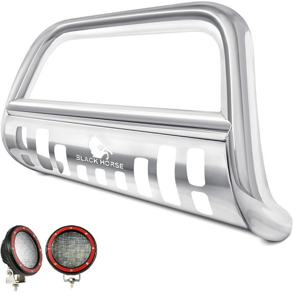 Black Horse Bull Bar Incl. pair of 5.3"Dia.LED Lights ,Stainless Steel Compatible with 03-17 Ford Expedition|04-23 Ford F-150 (Excl.Heritage edition and 10-14 SVT Raptor model)|03-17 Lincoln Navigator