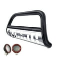 thumbnail image 1 of Black Horse Bull Bar Skid Plate Black Come with Pair of 5.3" Dia. LED Flood Lights with Red Trim Rings Compatible with 2013-2016 Hyundai Santa Fe|2014-2015 Kia Sorento-CBBS-HYB6101SP-PLFR, 1 of 1