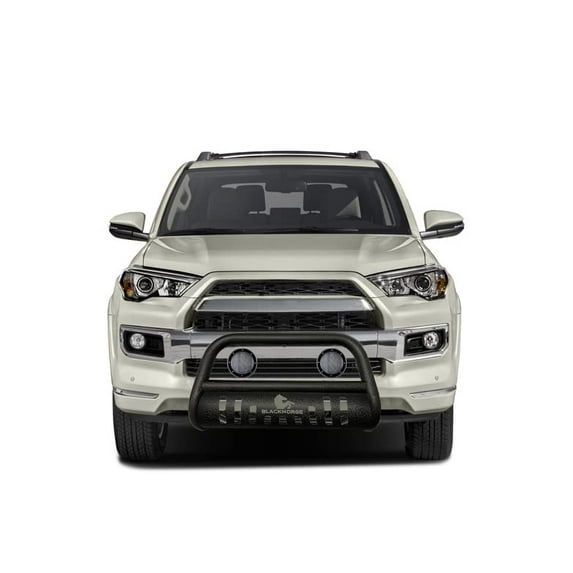 Black Horse Bull Bar-T Textured Black Come with Pair of 5.3" Dia. LED Flood Lights With Black Trim Rings Compatible with 2003-2014 Mitsubishi Endeavor-CBT-B801SP-PLFB