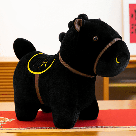Black Horse Cartoon Plush Toy Home Decoration Black Horse Year Amulet Small Horse Doll Fabric Toy Premium Plush Black Horse
