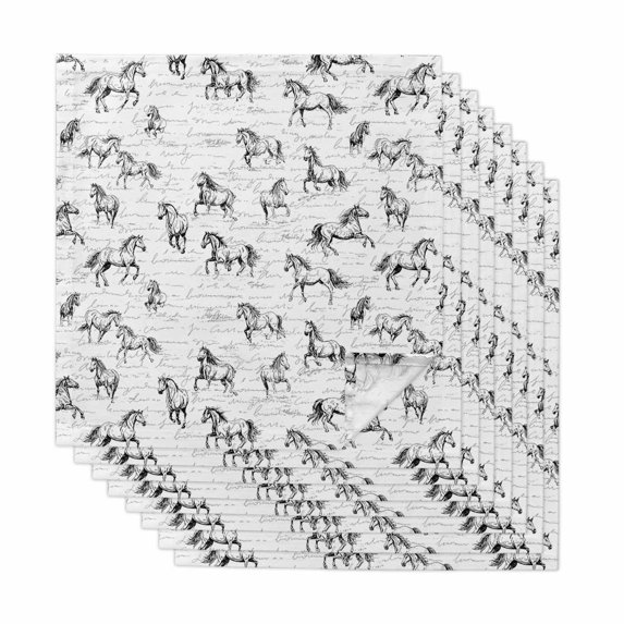 Black Horse Cloth Napkins, Watercolor Vintage Animals Washable and Reusable Dinner Napkins Set of 8, Table Napkin for Kitchen Party Birthday Wedding Hotel Housewarming 20"x20"
