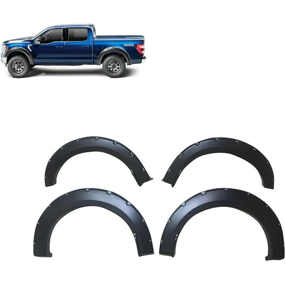 Black Horse FENDER FLARES Smooth Pocket Style Black Compatible with 2018-2021 Ford F-150-FF-FOF18SM