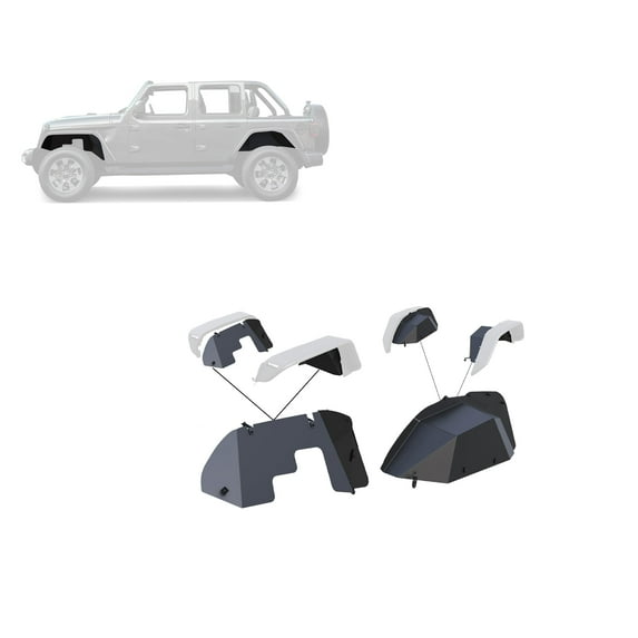 Black Horse Full Set Inner FENDER FLARES Liners - Front & Rear Matte Black Compatible with 2018-2024 Jeep Wrangler-TFFJL4