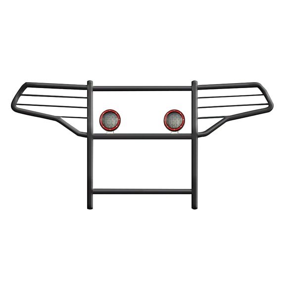 Black Horse Grille brush Bumper Guard Modular Black Come With Pair of 5.3" Dia.LED Lights with Red Trim Rings Compatible with 2020-2024 Ford Explorer-17FJ31MA-PLFR