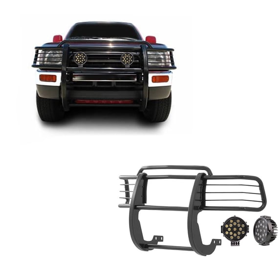 Black Horse Grille brush Bumper Guard Modular Black Come With pair of 7.0"Dia.LED Lights with Black Trim Rings Compatible with 1996-1998 Toyota 4Runner|1998-2000 Toyota Tacoma-17T80202MA-PLB