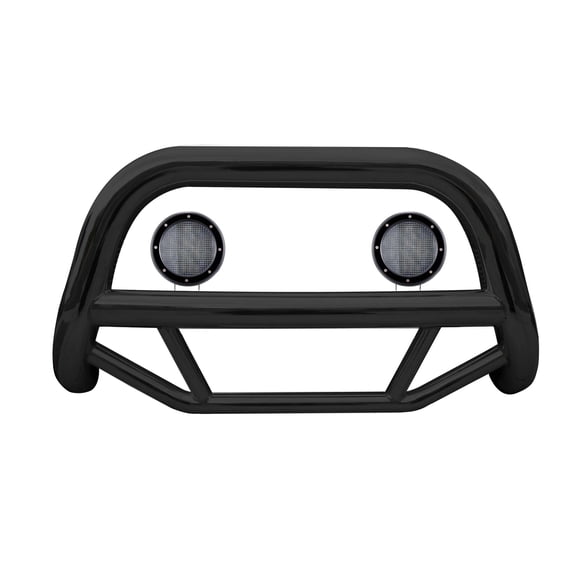 Black Horse Max Bull Bar No skid plate Stainless Steel Come with Pair of 5.3" Dia. LED Flood Lights w/Black Trim Rings Compatible with 1999-2004 Jeep Grand Cherokee-MBS-JEB4001-PLFB