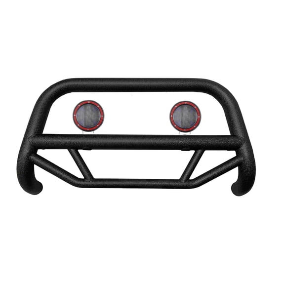 Black Horse Max T Bull Bar Incl. pair of 5.3"Dia.LED Lights w/Red Trim Rings Textured Black Compatible with 2010-2017 Jeep Wrangler (Excl. Winter Edition)-MBT-MJ103-PLFR
