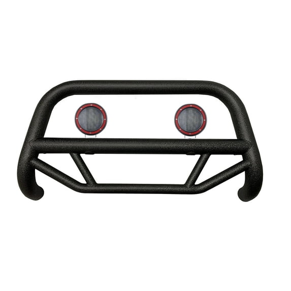 Black Horse Max T Bull Bar Textured Black Come With Pair of 5.3" Dia. LED Flood Lights with Red Trim Rings Compatible with 2005-2023 Toyota Tacoma-MBT-MT0412-PLFR