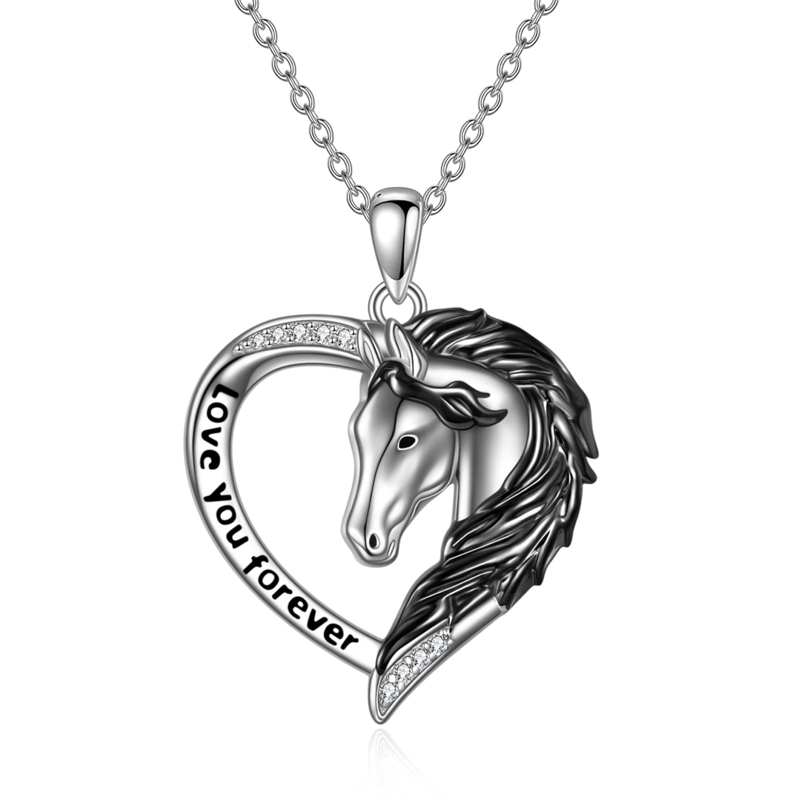 Black Horse Necklaces for Women Sterling Silver Horse Heart Pendant Jewelry for Equestrian and Horse Lovers Gifts