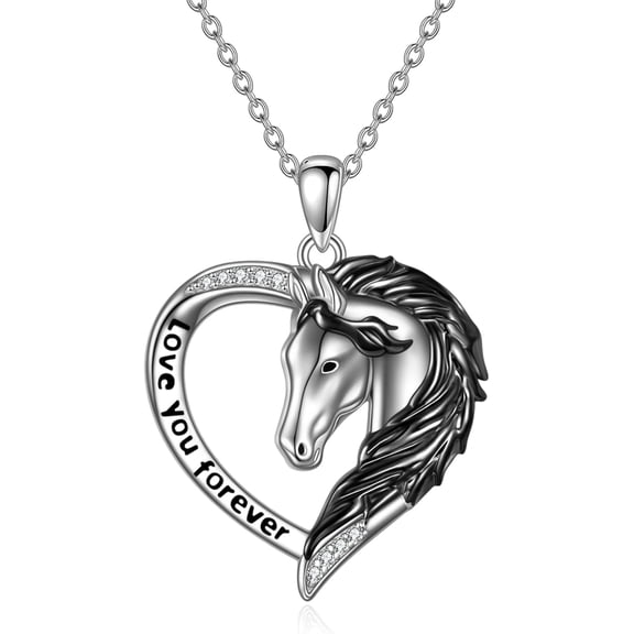 Black Horse Necklaces for Women Sterling Silver Horse Heart Pendant Jewelry for Equestrian and Horse Lovers Gifts