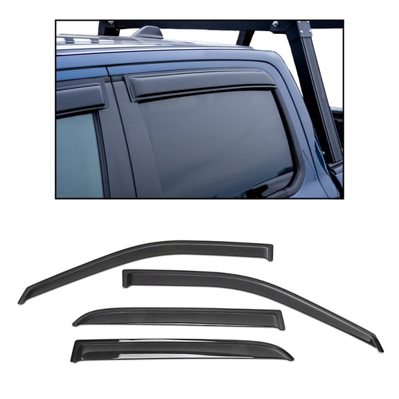 Black Horse Off Road [BHOR] Tape On Rain Guards/Wind Deflectors Compatible with 2019-2024 Ram 1500 Crew Cab Smoke 4 PCs - 140540