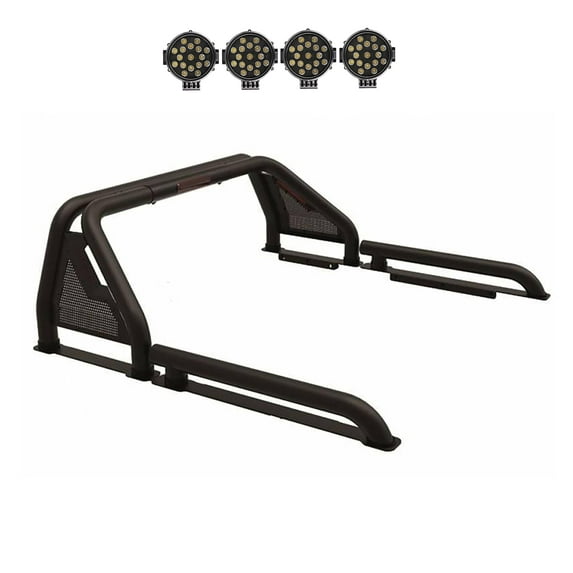 Black Horse Gladiator Roll Bar incl. Pair of 7.0" Dia. LED Lights w/Black Trim Rings Modular Black Compatible with Universal Roll Bar for 1/2 Ton Trucks (GM-Ford-Dodge- Tundra) -GLRB-01B-PLB