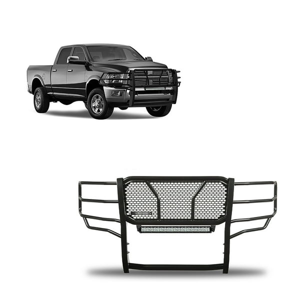 Black Horse RUGGED Heavy Duty Grille Brush Bumper Guard Modular Black Come with 20" Double Row LED Light Compatible with 2010-2018 Dodge Ram 2500/3500-RU-DORA10-B-KIT