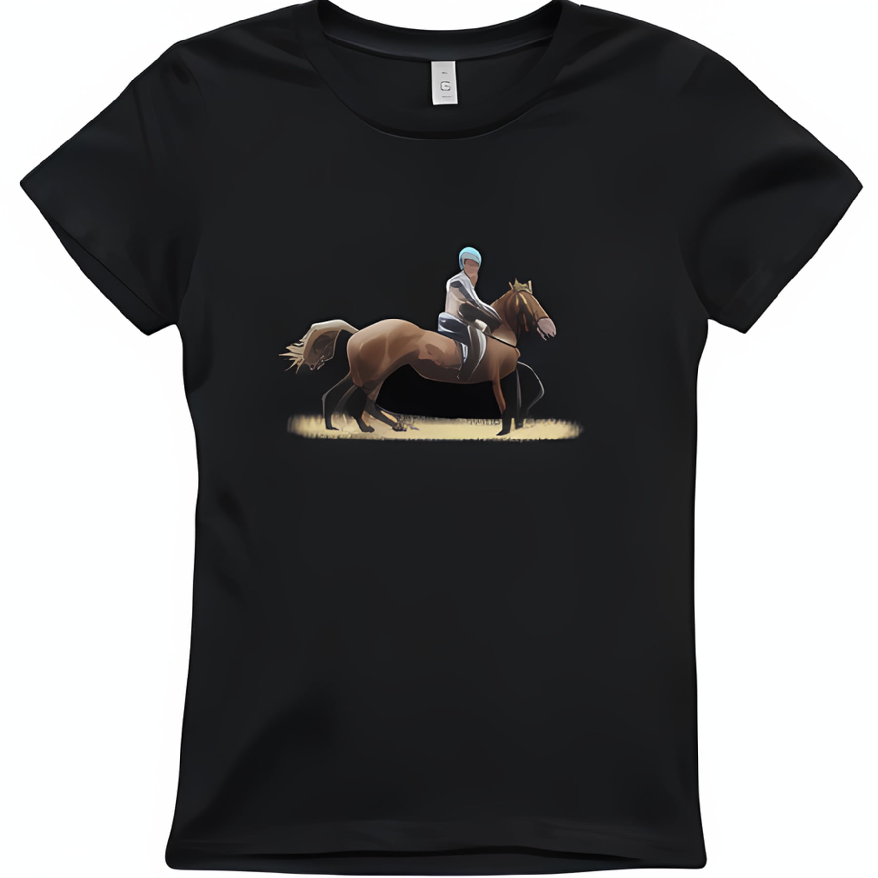 Black Horse Riding with TShirt Equestrian Design