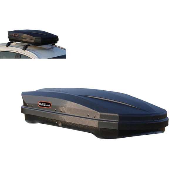 Black Horse Rooftop Cargo Carrier ABS + PMMA Hard Shell, 12 Cubic Feet Waterproof Car Roof Cargo Carrier Box w/Dual Side Opening, Security Key, 165lbs Capacity, for 29" to 80" Wide Crossbar Rack