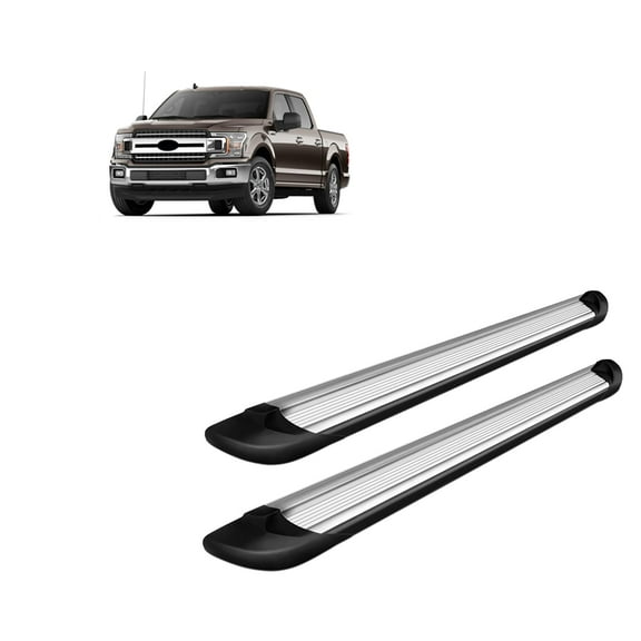 Black Horse Silver Aluminum Transporter Running Boards Compatible with 2015-2024 Ford F-150 SuperCrew Cab / 2017-2024 F-250 350 450 550 Super Duty SuperCrew Cab