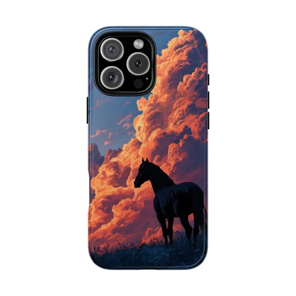 Black Horse Sunset Clouds Phone Case for iPhone 17 to 11 Pro Max