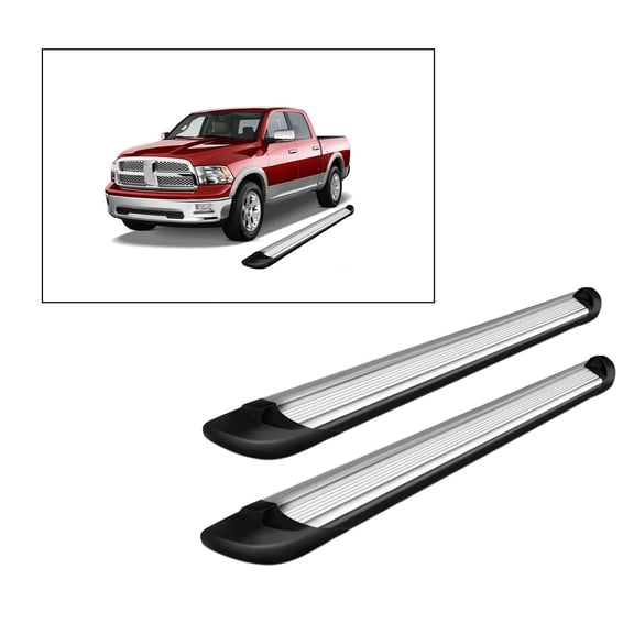 Black Horse Transporter Running Boards Silver Compatible with 09-10 Ram 1500|11-18 Ram 1500|19 Ram 1500 Classic|10 Dodge Ram 2500/3500|11-23 Ram 2500/3500 (Excl. Chassis Cab Diesel Models)-TR-R178S