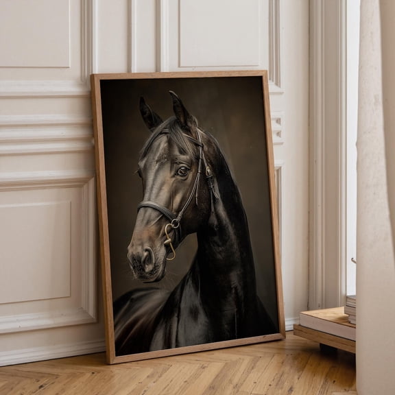 Black Horse Wall Art, Dramatic Equestrian Portrait Print, Black and White Horse Photography Poster Unframed Paper Print
