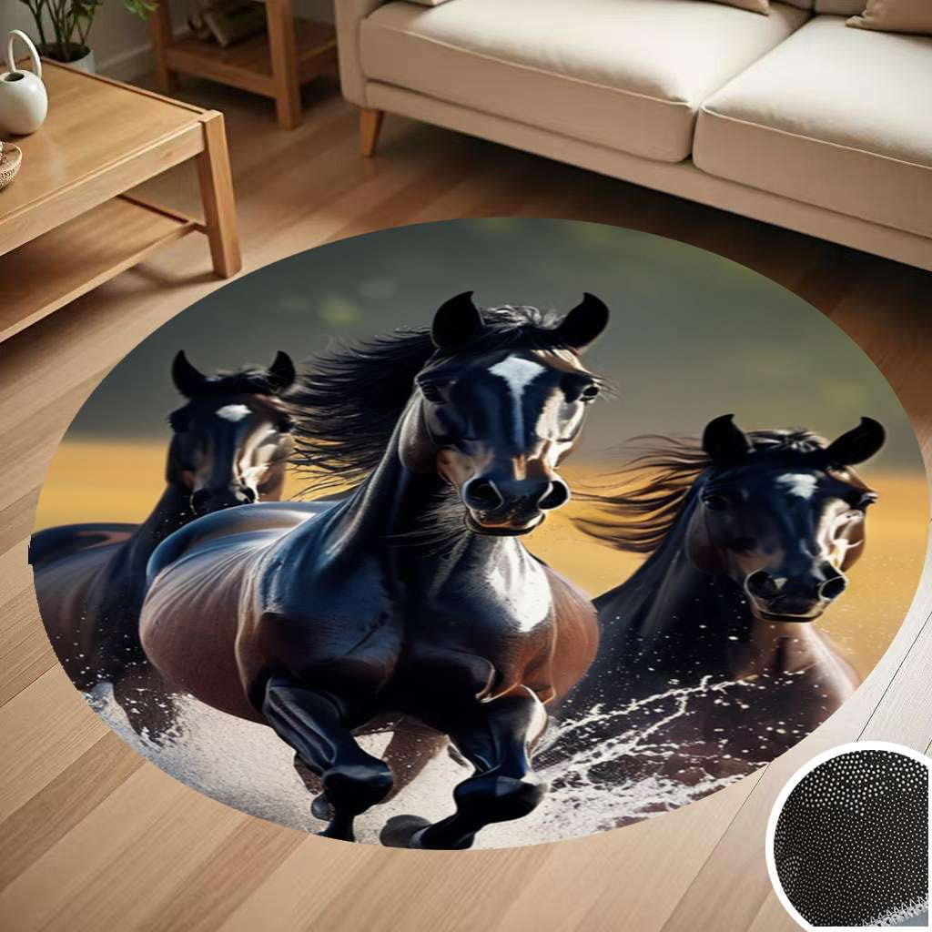 Black Horses Running Round Carpet Living Room Bedroom Home Decoration ...