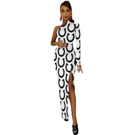 Black Horseshoes Half Dleeve Split Dress Bride dresses Female clothing
