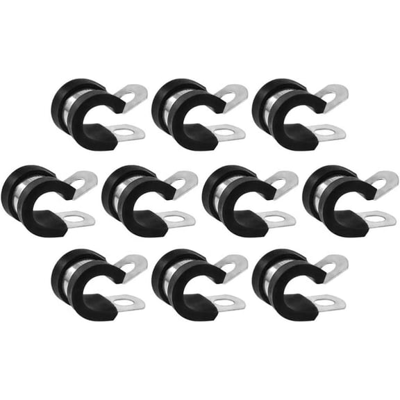 Black Hose Clamp 10pcs Stainless Steel Cable Clamp Rubber Cushioned Insulated Clamp Metal Hose Clamp Professional Pipe Tube Holder Fastener 16mm Black Cable Clips
