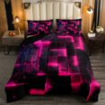Black Hot Pink Abstract Comforter Full Gradient Square Full Bedding Set