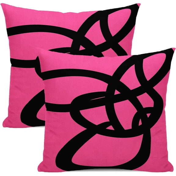 Black and Hot Pink Pillow Covers 18x18 Set of 2 Geometric Abstract Modern Art Line Throw Pillow Covers Modern Minimalist Decorative Square Linen Cushion Case Boho Decor for Couch Sofa Outdoor