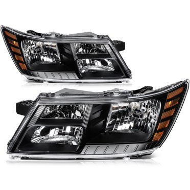 KARPAL Passenger Side Halogen Headlight Assembly For 2009-2020 Dodge Journey – Black Trim, Clear Lens, DOT/SAE, With Bulbs