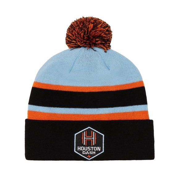 Black Houston Dash Cuffed Knit Hat with Pom