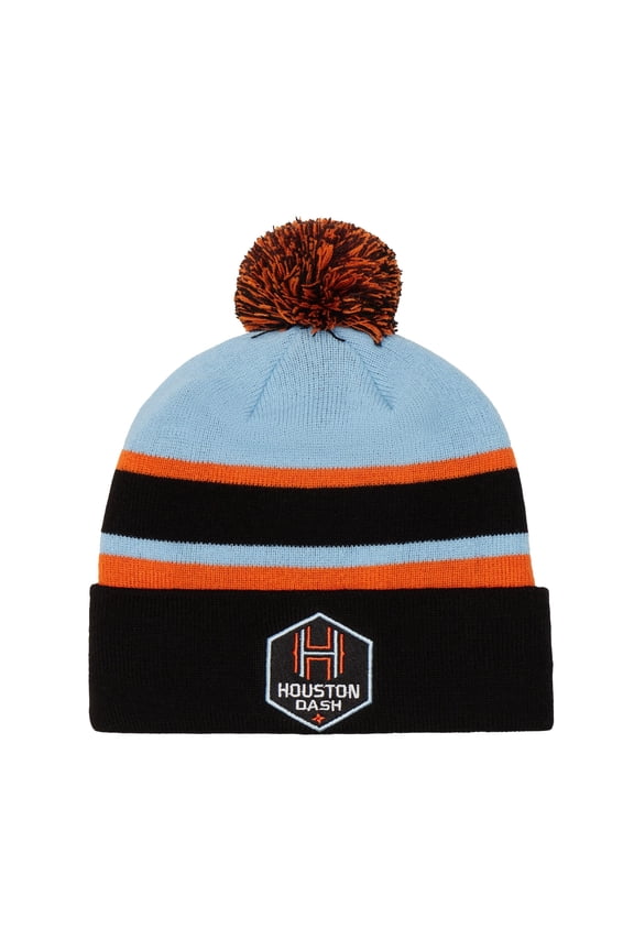 Black Houston Dash Cuffed Knit Hat with Pom