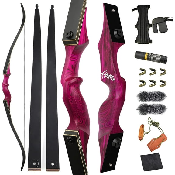 Black Hunter 60” Original Recurve Bow for Adults American Red Bow Hunting